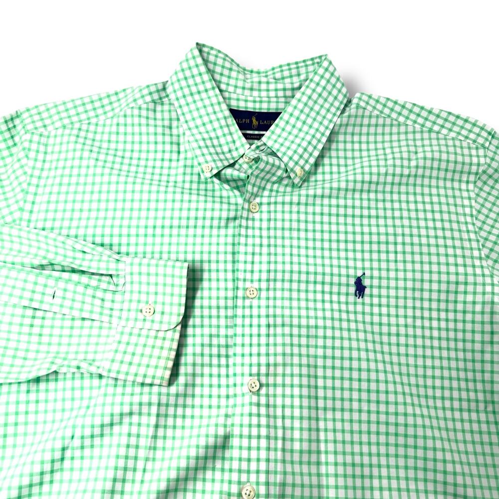 Polo Ralph Lauren Men'sL Classic Fit Green Gingham Shirt Grandmilennial Ivy Prep